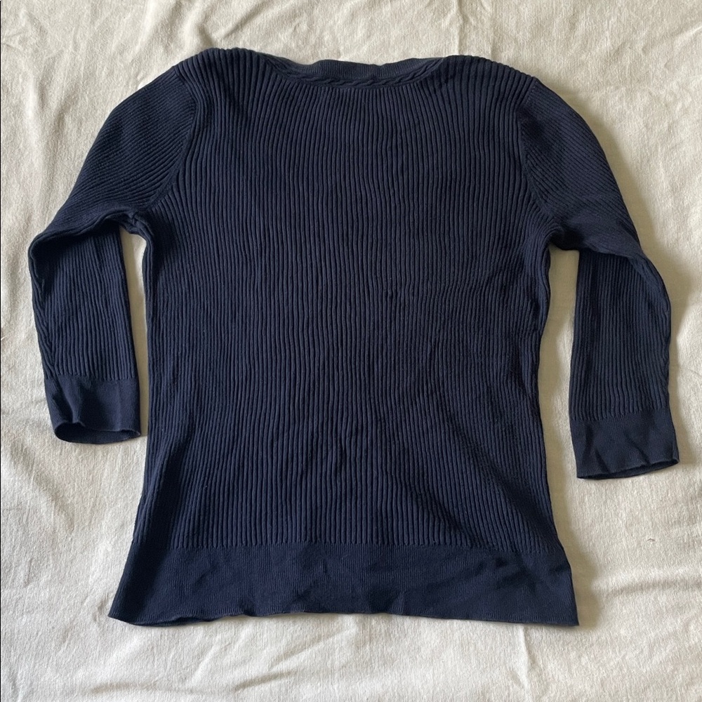 Blue Ribbed 3/4 Sleeve Top - Picture 5 of 5